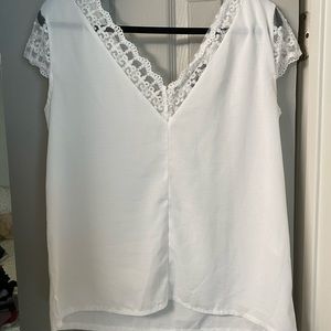 Button front embroidered mesh blouse